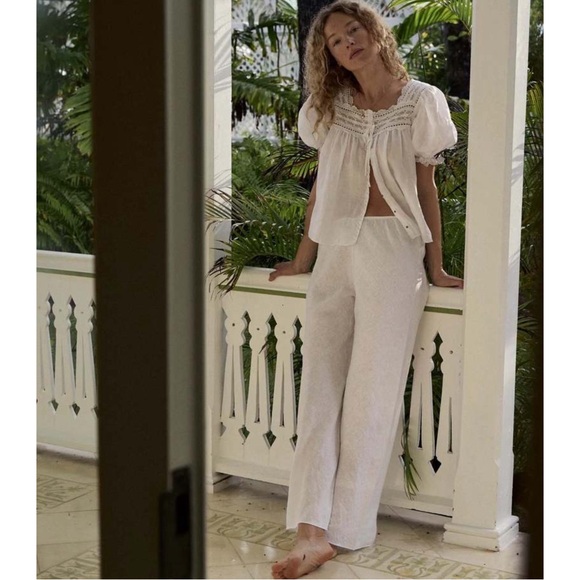 DOEN White Lightweight Square Neck Button Down Lace Puff Sleeve Anneth Blouse M - Picture 8 of 17